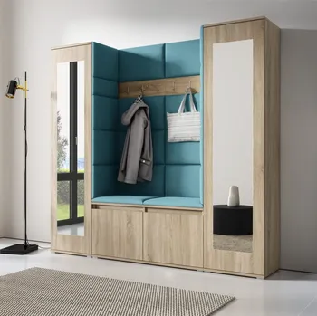 Předsíňová stěna Předsíňová stěna Emi 31 - dub Sonoma Barva čalounění: Modrá - Trinity 13