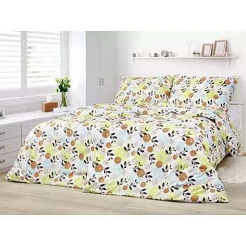 Povlečení Bavlněné povlečení - zelené a hnědé květy na bílé 140x200+70x90