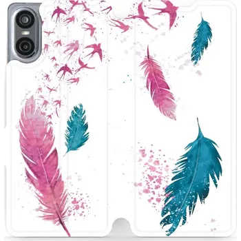 Pouzdro na mobilní telefon Flipové pouzdro Mobiwear - Sony Xperia 10 VI - MR08S Pírka (Knížkové flip pouzdro, obal, kryt na mobil Sony Xperia 10 VI - MR08S Pírka, materiál Umělá kůže + TPU - ochrana 360°, stojánek, silikonová vanička, magnetické zavírání)