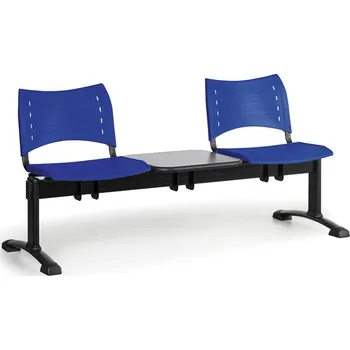 B2B Partner Plastová lavice do čekáren VISIO, 2-sedák, se stolkem, modrá, černé nohy
