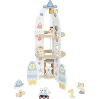 Dřevěná hračka eliNeli Dřevěná raketa s výtahem a doplňky