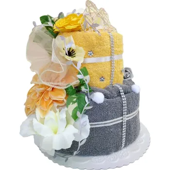 Veratex Textilní dort dvoupatrový šedožlutá růže
