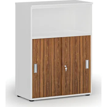 B2B Partner Kombinovaná kancelářská skříň se zásuvnými dveřmi PRIMO WHITE, 800 x 420 x 1087 mm, bílá/ořech