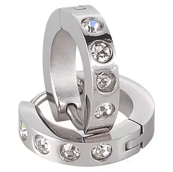 Náušnice Ocelové náušnice stříbrné barvy - čtyři zirkony, kloubové zapínání