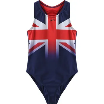 Dívčí plavky Slazenger Union Jack Racer Back One Piece Swimsuit Blue/Red/Wht 13 let