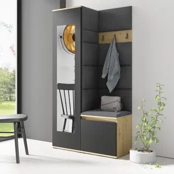 Předsíňová stěna Předsíňová stěna Emi 13 - dub Artisan/černá Barva čalounění: Tmavě šedá - Trinity 15