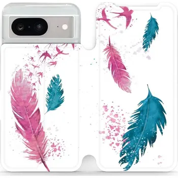 Pouzdro na mobilní telefon Flipové pouzdro Mobiwear - Google Pixel 8 - MR08S Pírka (Knížkové flip pouzdro, obal, kryt na mobil Google Pixel 8 - MR08S Pírka, materiál Umělá kůže + TPU - ochrana 360°, stojánek, silikonová vanička, magnetické zavírání)