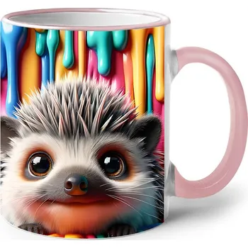 Keramický hrnek s ježečkem, Barva Růžová, Velikost 330 ml, Canvas Keramický hrnek s barevným uchem 2599