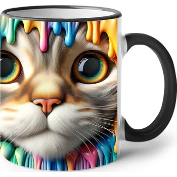 Keramický hrnek s kočičkou, Barva Černá, Velikost 330 ml, Canvas Keramický hrnek s barevným uchem 2596