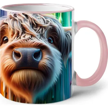 Keramický hrnek s horskou kravičkou, Barva Růžová, Velikost 330 ml, Canvas Keramický hrnek s barevným uchem 2600