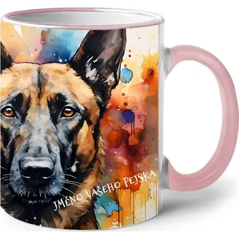 Keramický hrnek Belgický ovčák, Barva Růžová, Velikost 330 ml, Canvas Keramický hrnek s barevným uchem 2618