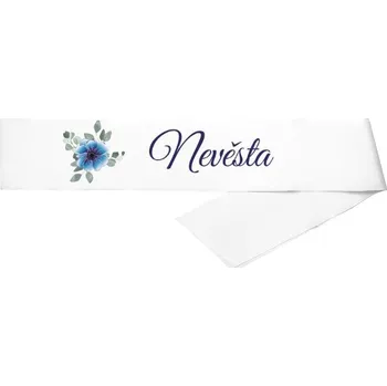 Party dekorace Šerpa s potiskem Šerpa - Nevěsta - modré květy