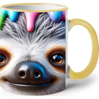 Keramický hrnek s lenochodem 2, Barva Žlutá, Velikost 330 ml, Canvas Keramický hrnek s barevným uchem 2606