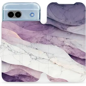 Pouzdro na mobilní telefon Flipové pouzdro Mobiwear - Google Pixel 8A - VP31S Bílý a fialový mramor (Knížkové flip pouzdro, obal, kryt na mobil Google Pixel 8A - VP31S Bílý a fialový mramor, materiál Umělá kůže + TPU - ochrana 360°, stojánek, silikonová vanička, magnetické zavírání