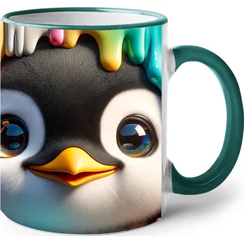 Keramický hrnek s tučňáčkem, Barva Zelená, Velikost 330 ml, Canvas Keramický hrnek s barevným uchem 2604