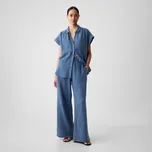 Kalhoty GAP Gauze Wide Leg Pants Blue Denim Wash S