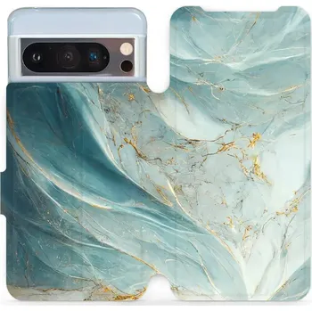 Pouzdro na mobilní telefon Flipové pouzdro Mobiwear - Google Pixel 8 Pro - VP34S Zelenkavý a zlatavý mramor (Knížkové flip pouzdro, obal, kryt na mobil Google Pixel 8 Pro - VP34S Zelenkavý a zlatavý mramor, materiál Umělá kůže + TPU - ochrana 360°, stojánek, silikonová vanička,)