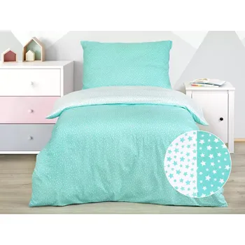 Povlečení Dětské bavlněné povlečení - mintové hvězdičky 140x200+70x90
