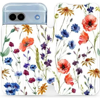 Pouzdro na mobilní telefon Flipové pouzdro Mobiwear - Google Pixel 8A - MP04S Luční kvítí (Knížkové flip pouzdro, obal, kryt na mobil Google Pixel 8A - MP04S Luční kvítí, materiál Umělá kůže + TPU - ochrana 360°, stojánek, silikonová vanička, magnetické zavírání)