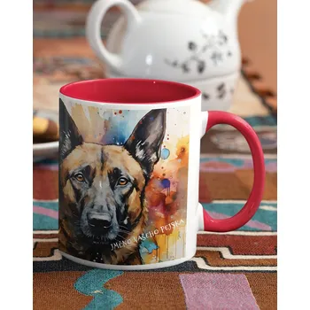 Keramický hrnek Belgický ovčák, Barva Červená, Velikost 330 ml, Canvas Keramický hrnek s barevným uchem 2618