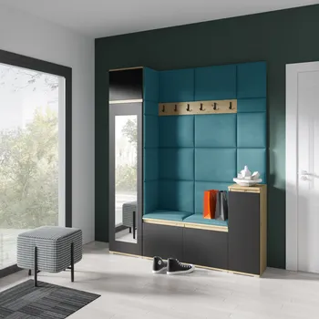 Předsíňová stěna Předsíňová stěna Emi 29 - dub Artisan/černá Barva čalounění: Modrá - Trinity 13