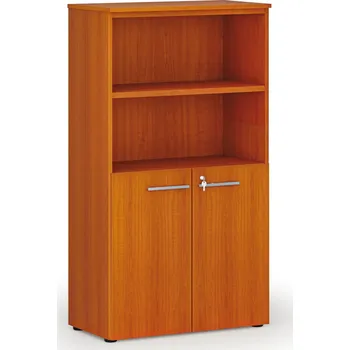 Nábytek B2B Partner Kombinovaná kancelářská skříň PRIMO WOOD, dveře na 2 patra, 800 x 420 x 1434 mm, třešeň