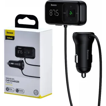 FM transmitter MODULÁTOR AUTO FM Baseus T-Typed, Bluetooth 4.2, 2 x USB 5V/3,4A max, 12V-24V, frekventní modulátor FM: 87,5-108,0MHZ, formát MP3/WAV/FLAC/APE/WMA, odpověď/odmítnutí/ zavěsit/opakovat vytáčení, černá "CCMT000201" (zelená barva 0,8 lei) -
