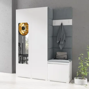 Předsíňová stěna Předsíňová stěna Emi 11 - bílá Barva čalounění: Světle šedá - Trinity 14