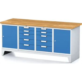 Dílenský stůl Alfa 3 Dílenský stůl MECHANIC I, 2 skříňky a 2x 5 zásuvkový box na nářadí , 10 zásuvek, 2000x685x880 mm, modré dveře