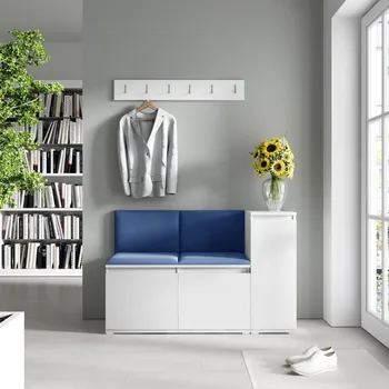 Předsíňová stěna Emi 25 - bílá Barva čalounění: Tmavě modrá - Trinity 31