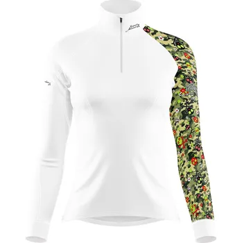 Dámské termoprádlo Dámské funkční triko dlouhý rukáv se zipem CAMO bílá Bamboo Heavy - Zelená / S