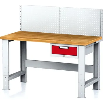 Dílenský stůl Alfa 3 Nastavitelný dílenský stůl MECHANIC I , závěsný box na nářadí, nástavba, 1 zásuvka, 1500x685x700-1055 mm, červené