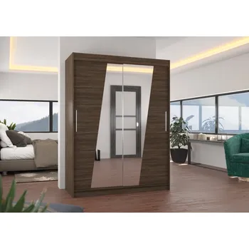 Šatní skříň Skříň s posuvnými dveřmi a zrcadlem 150 cm - Bolton Barva: Choco