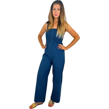 Dámské šaty NOVINKA-Dlouhý letní overal na ramínka - modrý Velikost: XL