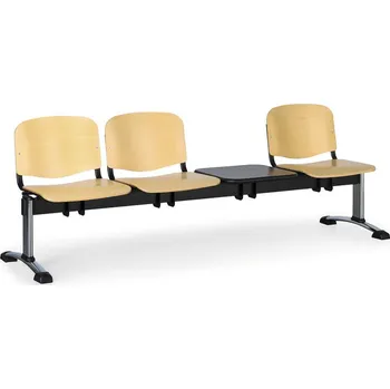 Euroseat Dřevěná lavice do čekáren ISO, 3-sedák, se stolkem, chrom nohy