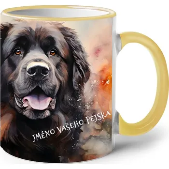 Keramický hrnek Novofundlanský pes, Barva Žlutá, Velikost 330 ml, Canvas Keramický hrnek s barevným uchem Bezvatriko.cz 2589