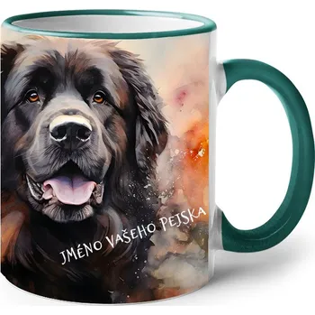 Keramický hrnek Novofundlanský pes, Barva Zelená, Velikost 330 ml, Canvas Keramický hrnek s barevným uchem Bezvatriko.cz 2589