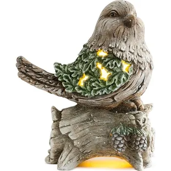 Vánoční dekorace 2 ks Dekorácia MagicHome Vianoce, Sýkorka na kmeni, 9 LED, 3xAAA, keramika, 22x21,50x40 cm