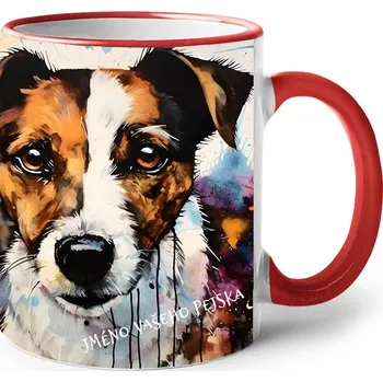 Keramický hrnek Jack Russel teriér, Barva Červená, Velikost 330 ml, Canvas Keramický hrnek s barevným uchem 2615