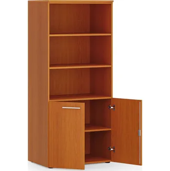 Policová skříň B2B Partner Kombinovaná kancelářská skříň PRIMO WOOD, nízké dveře, 800 x 500 x 1781 mm, třešeň