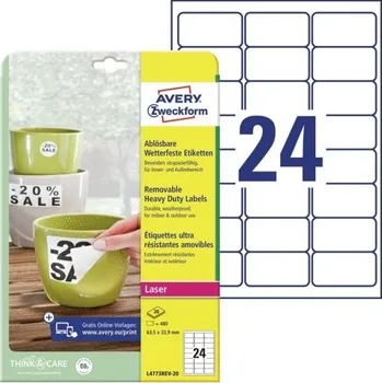Samolepící etiketa Etikety snímatelné Avery L4773REV-20, 63,5x33,9 mm, 20 listů