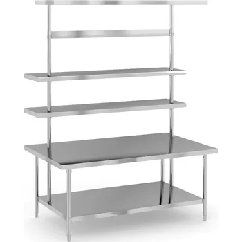 Dílenský stůl Nerezový pracovní stůl s nástavbou, 1500 x 950 x 2100 mm