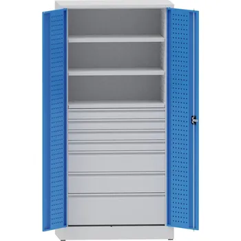 Kovona Dílenská kovová skříň na nářadí KOVONA, 2 police, 7 zásuvek, svařovaná, nosnost 80 kg, 950 x 500 x 1950 mm