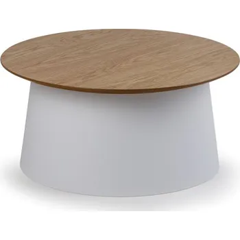 Konferenční stolek Plastový kávový stolek SETA s dřevěnou deskou, průměr 69 cm, dub/bílá