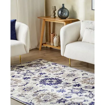 Koberec Koberec béžový modrý vlněný 200 x 200 cm tlustý hustý vlas orientální vzor Beliani