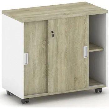 Kancelářská sestava Kancelářská zasouvací skříňka na kolečkách MIRELLI, 800 x 420 x 750 mm, bílá / dub sonoma