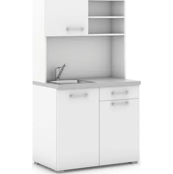 Kancelářská sestava Kuchyňka PRIMO, dřez, baterie, 1/2 dvířka, bílá