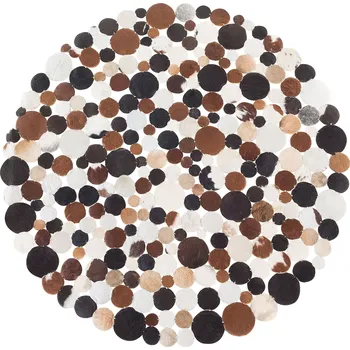 Koberec Koberec hnědá béžová černá pravá kůže 140 x 140 cm krátké kruhy ručně vyráběné kulaté Beliani