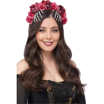 Karnevalový doplněk Čelenka ruce kostlivce zdobená růžemi