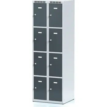 Šatní skříň Alfa 3 Šatní skříňka S6 s úložnými boxy, 8 boxů, 1800 x 600 x 500 mm, cylindrický zámek, tmavě šedé dveře